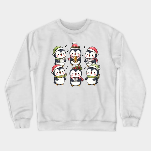 Festive Penguin Carolers Singing Christmas Cute Carols Crewneck Sweatshirt by Francois Ringuette